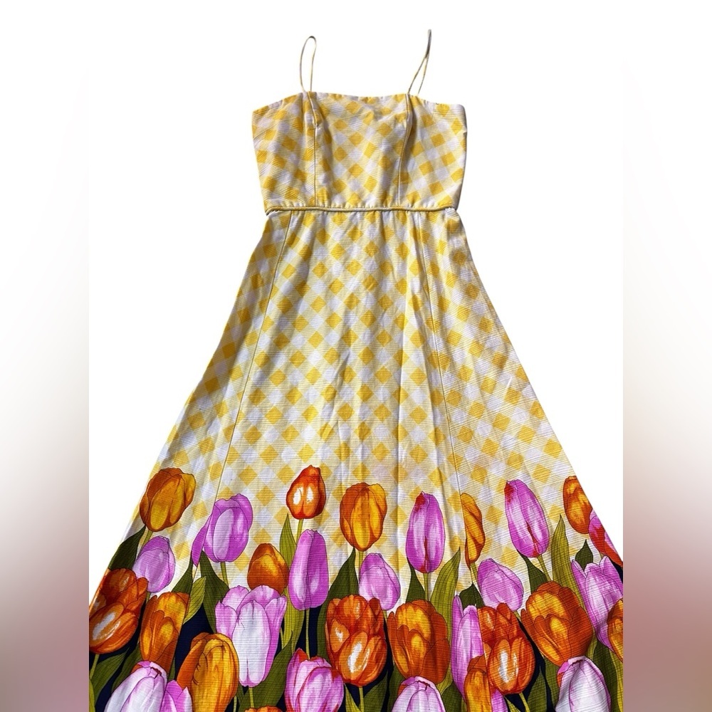 Vintage yellow checkered tulip dress, small/medium - Picture 2 of 10